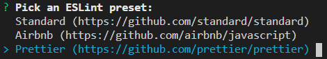 Choix du preset ESLint