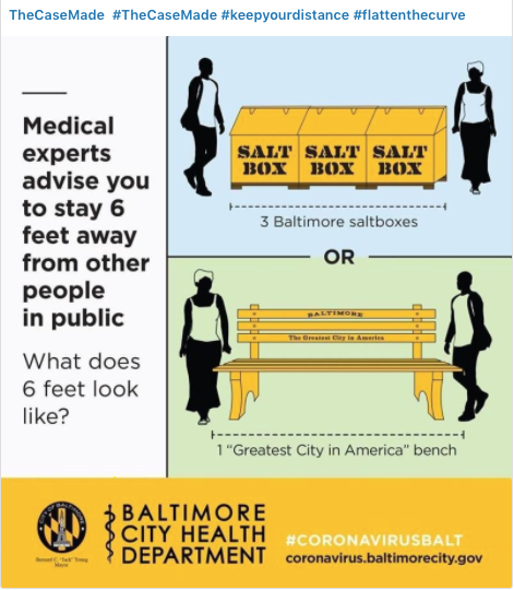 Illustration of two people separated by three salt boxes and another two separated by a bench.
