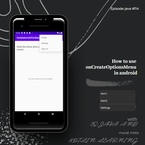 Home > Android
 Android Options Menu Example using getMenuInflater().inflate, onCreateOptionsMenu and onOptionsItemSelected