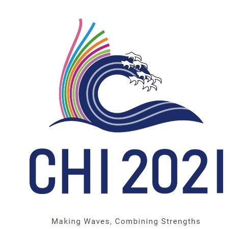 Logo for CHI’21 Conference showing different colors of wave. The theme for this year was Making Waves, Combining Strengths