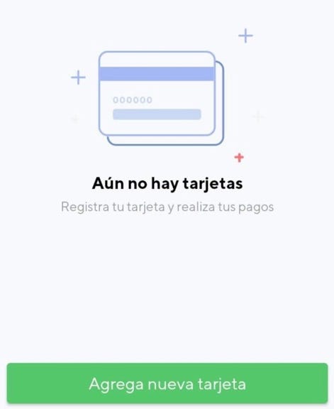 Mensaje de Rappi cuando aún no has registrado tarjetas en su app.