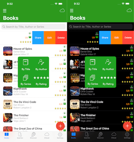 AppsGym Books app in both light and dark modes