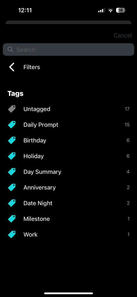 Day One App Search by Tags