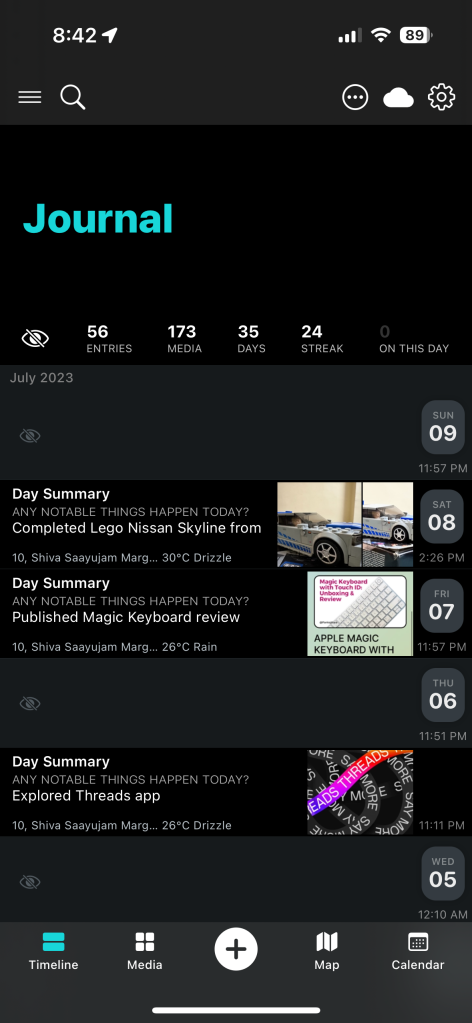 Day One App Timeline View