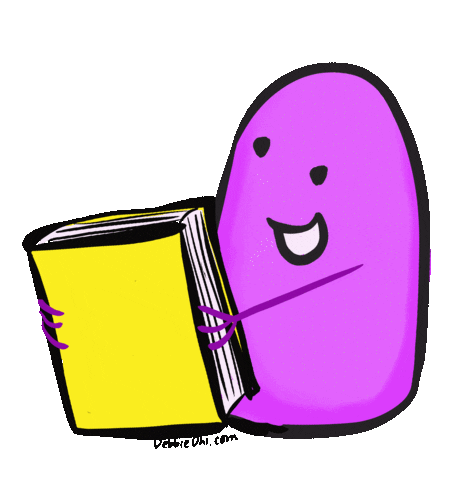 animated GIF of a little blob hugging a book