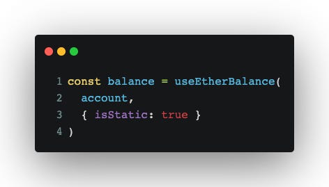 static useEtherBalance — works by adding “isStatic: true” in the query params