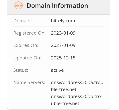 Screenshot showing the Whois information of the imposter website