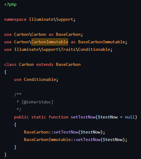 The main place of inheritance from the Carbon in Laravel