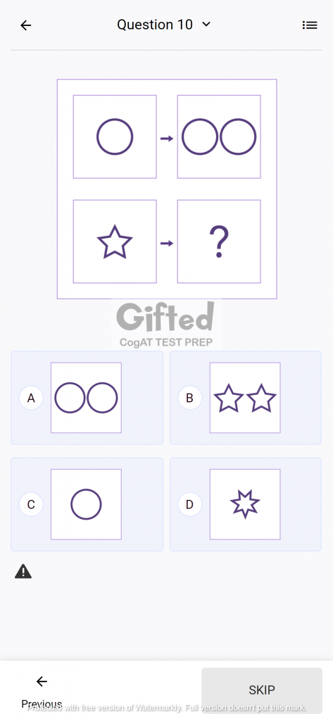 CogAT Non Verbal Battery Figure Matrices Practice Question