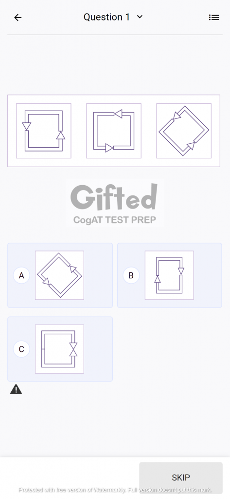 1st Grade Non Verbal Figure Classification CogAT Practice Question