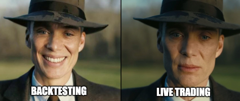 Thomas Shelby from the peaky blinders looking happy about backtesting before looking sad about live trading