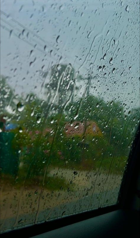 rain outside. rain in car aesthetics.