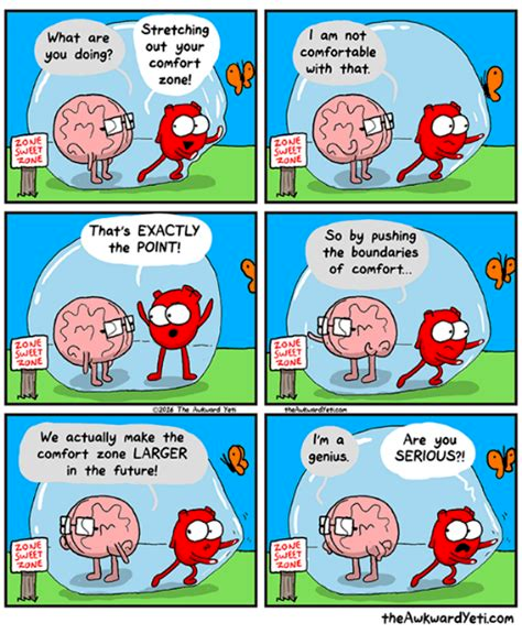 a comic where heart is encouraging brain to extend comfort zone