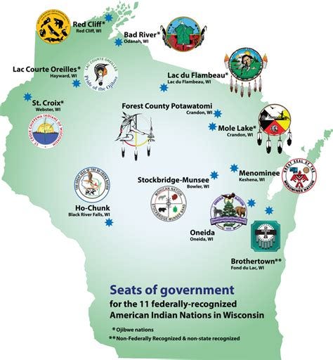Map: Seats of government for the 11 federally-recognized American Indian Nations in Wisconsin