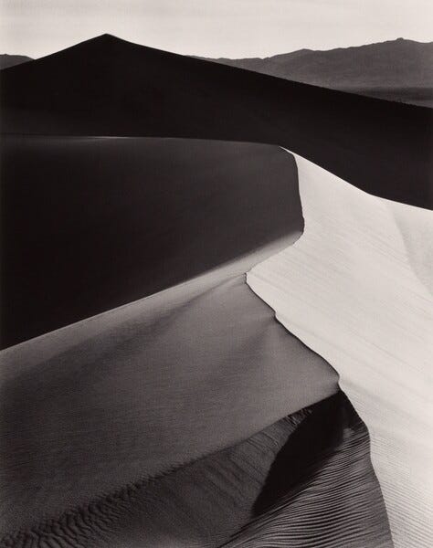 Ansel Adams — Sand Dunes, Sunrise, Death Valley National Monument, California courtesy of The Ansel Adams Publishing Rights Trust