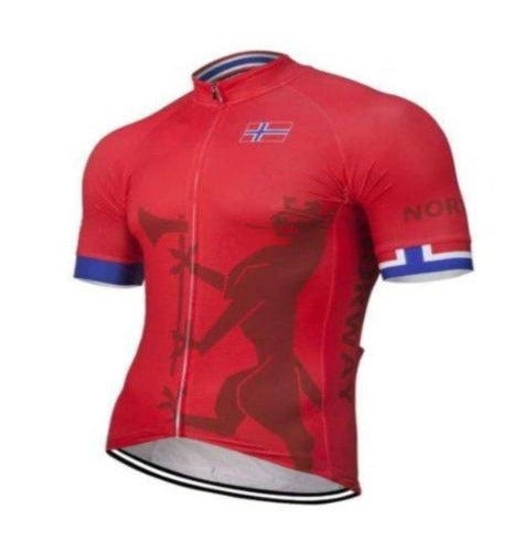 Men's Norway Cycling Jersey, Breathable Running Top with Pockets and Zipper