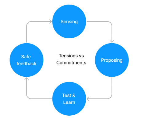 A process map of how proposing ideas, testing them, collecting direct feedback as well as sensing implicit feedback can help to manage working teams