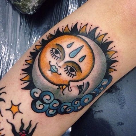 hannahlouiseclark: Rain City Manchester Email... | Tattoos ... - moon and sun traditional tattoobr /
