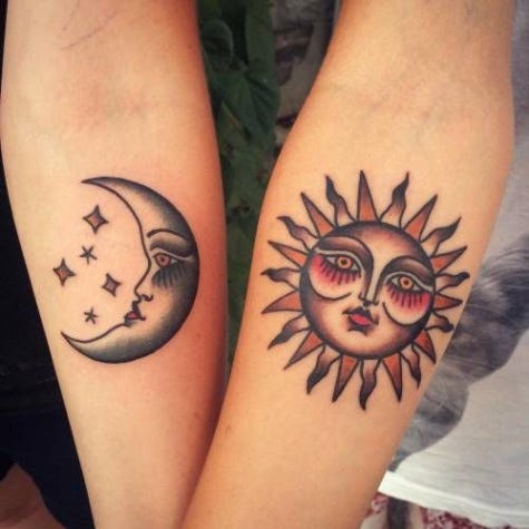 Traditional matching sun and moon tattoos. Tattoo artist ... - moon and sun traditional tattoobr /
