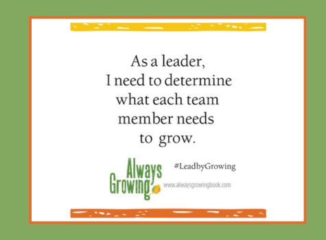 A quote from Jones Loflin’s book Always Growing about a leader determining what each team member needs to grow.