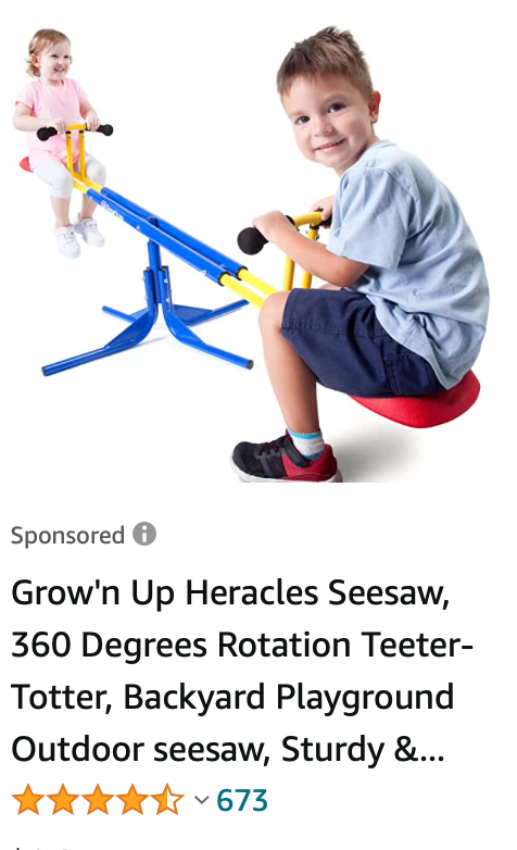 Horrible photoshop foreshortening with small girl on one end of see saw and much larger boy on the other end closer to the camera