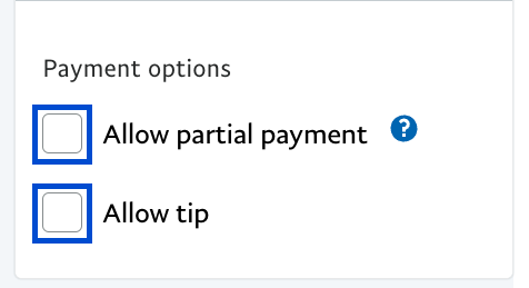 Screenshot of Partial Payments and Tips