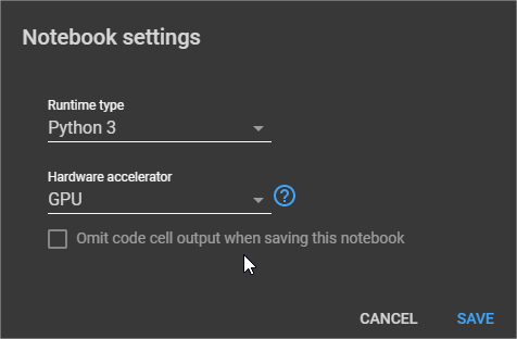 Google Colab — Notebook settings.