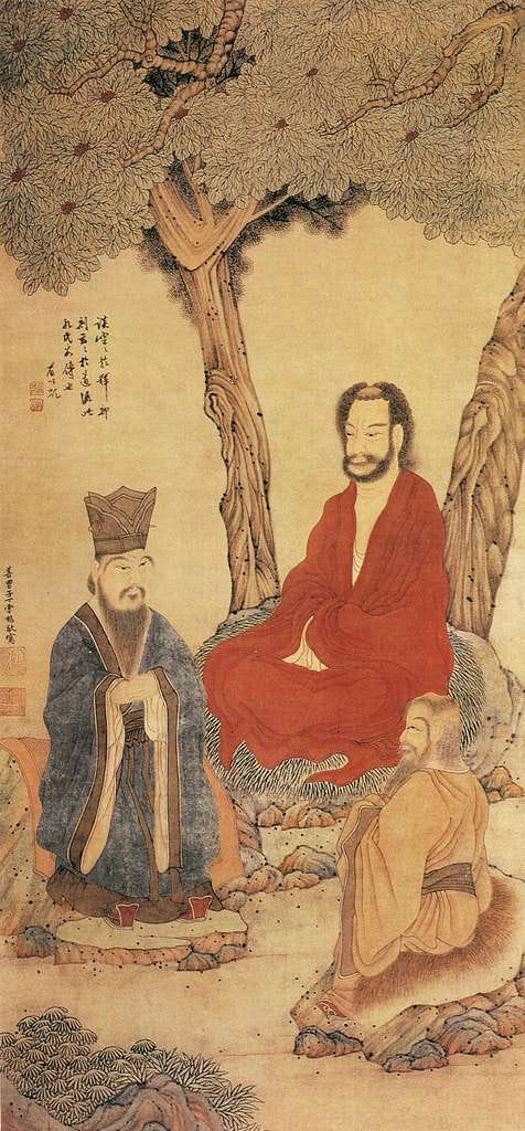 Confucius, Laozi, and Buddhist Arhat by Ding Yunpeng