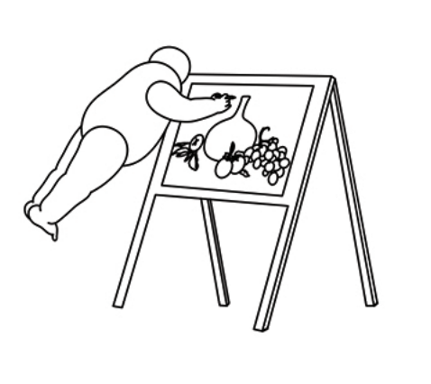 Line drawing of a floating character drawing a still life scene on an easel.