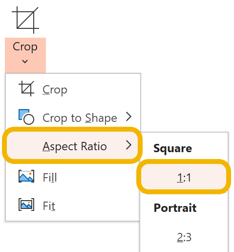 A screenshot of how to crop in a square or 1:1 ratio