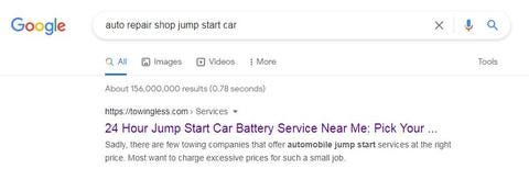 Google search auto repair shop jump start car