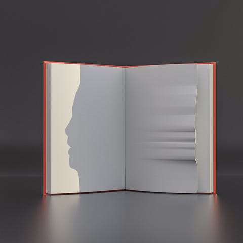 Living Philosophy (A page in a book casting the shadow of a face)