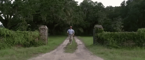 A GIF with the main character from the movie Forrest Gump running on a road continually.