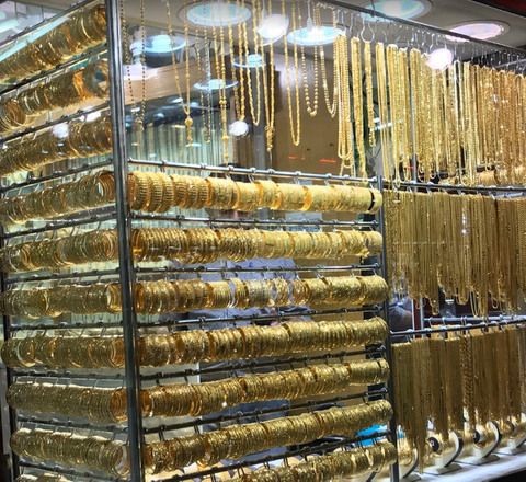 Gold on display at the Dubai Gold Souk