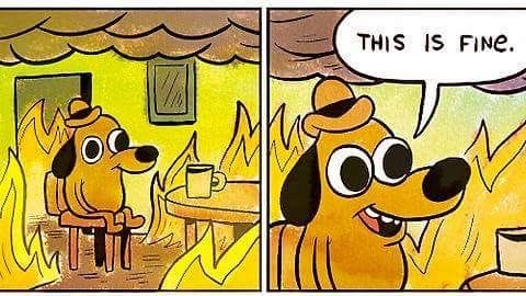 The “this is fine” meme dog (everything is on fire)