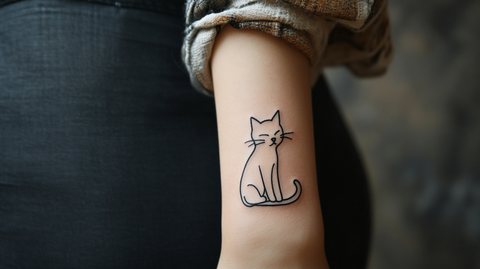 Simple black ink outline of a cat, perfect for a small tattoo.