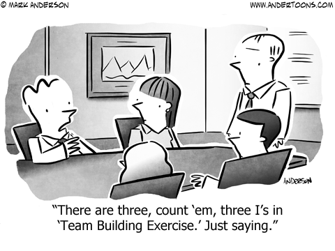 No I in Team Business Cartoon