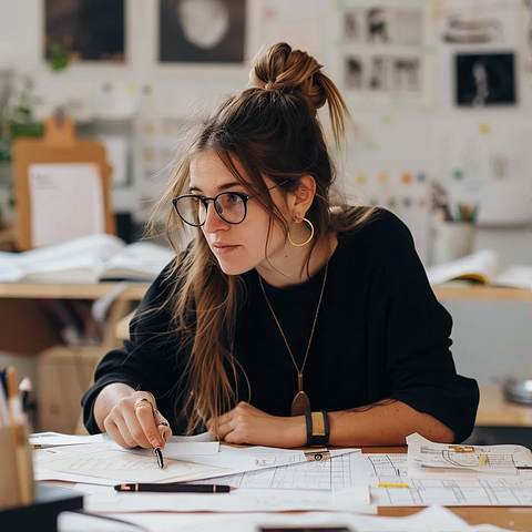 Female UX/UI designer at work