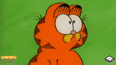 The cat character “Garfield” thinking