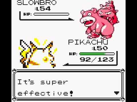 Pikachu fighting against another Pokemon with a super effective attack.