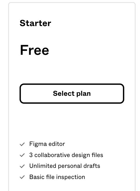 Screenshot of the free tier plan from figma.com