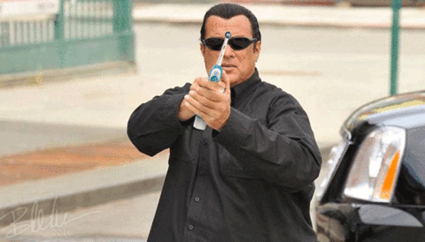 Steven Seagal gif where someone replaced a gun he was holding with an electric toothbrush