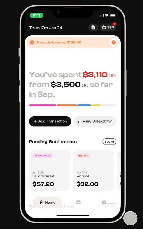 Quick Note demo: User quickly notes transactions throughout a week, then reviews all at the end of the week, to confirm auto-categorization before formal logging.