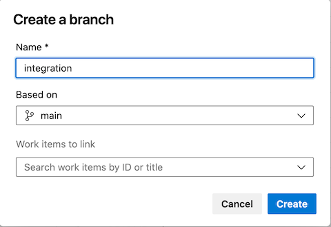 Screenshot of the Create a branch modal