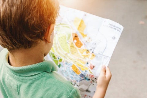 Small child looking at a map