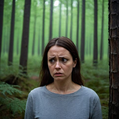 Scared woman in a forest