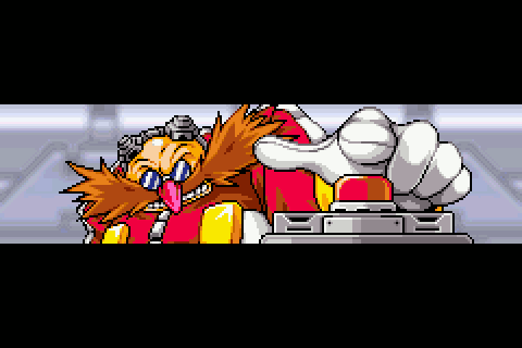 Extrait de la scène d’introduction du jeu “Sonic Advance 3” dans laquelle on voit le personnage d’Eggman appuyer sur un gros bouton rouge.