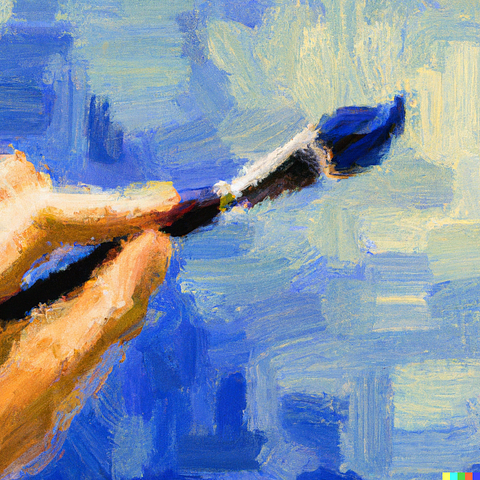 An Impressionist painting of a hand holding a paintbrush, Generated by Dalle2 AI