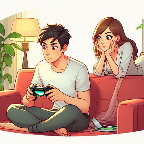 wife watching his husband playing games