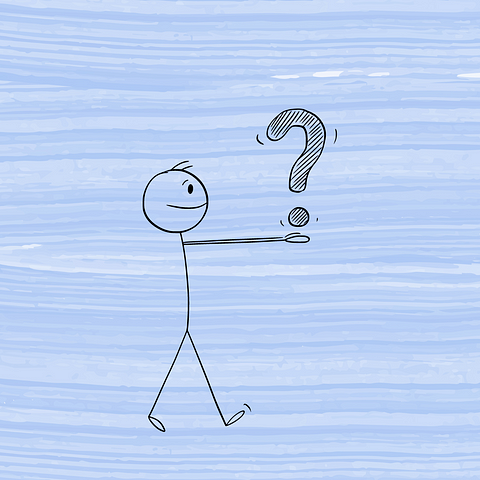 A cartoon person holding a question mark against a blue background.